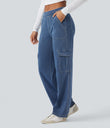 Halara Flex™ Mid Rise Pockets Straight Leg Casual Cargo Jeans - Light Floral Blue Denim