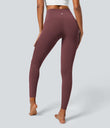 SoftlyZero™ Crossover Pocket Plain Leggings-UPF50+ - Red Mahogany