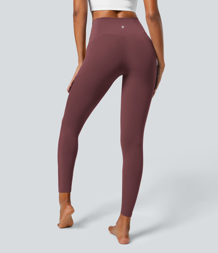 SoftlyZero™ Crossover Pocket Plain Leggings-UPF50+ - Red Mahogany