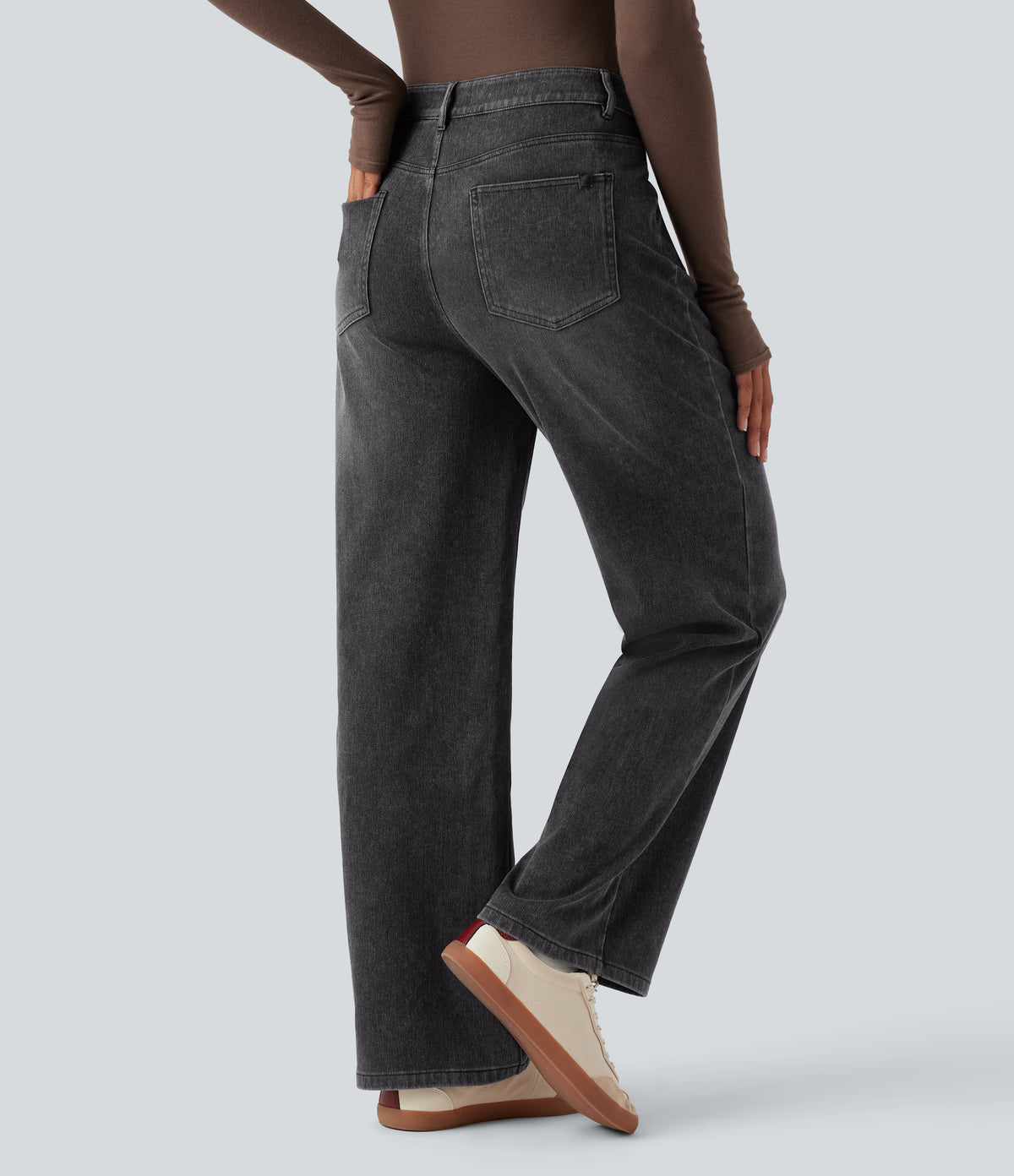 Halara Flex™ Mid Rise Straight Leg Casual Jeans with Pockets - Poppy Seed Denim