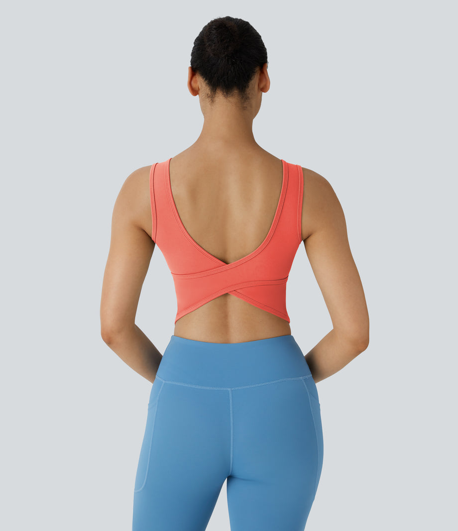 U Neck Crossover Barre Ballet Dance Tank Top A-D Cups - Fusion Coral