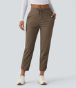 Mid Rise Drawstring Curved Hem Quick Dry Golf Tapered Pants with Pockets-UPF40+ - Shitake