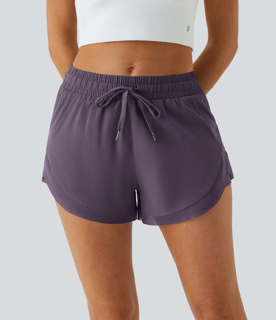 Mid Rise Drawstring Contrast Mesh 2-in-1 Flowy Running Shorts 3'' - Navy Cosmos