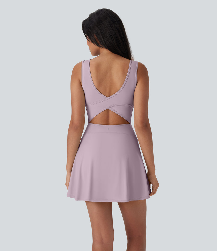 SoftlyZero™ Airy U Neck 2-in-1 Pocket Mini Cool Touch Dance Active Dress-Easy Peezy - Pink Purple