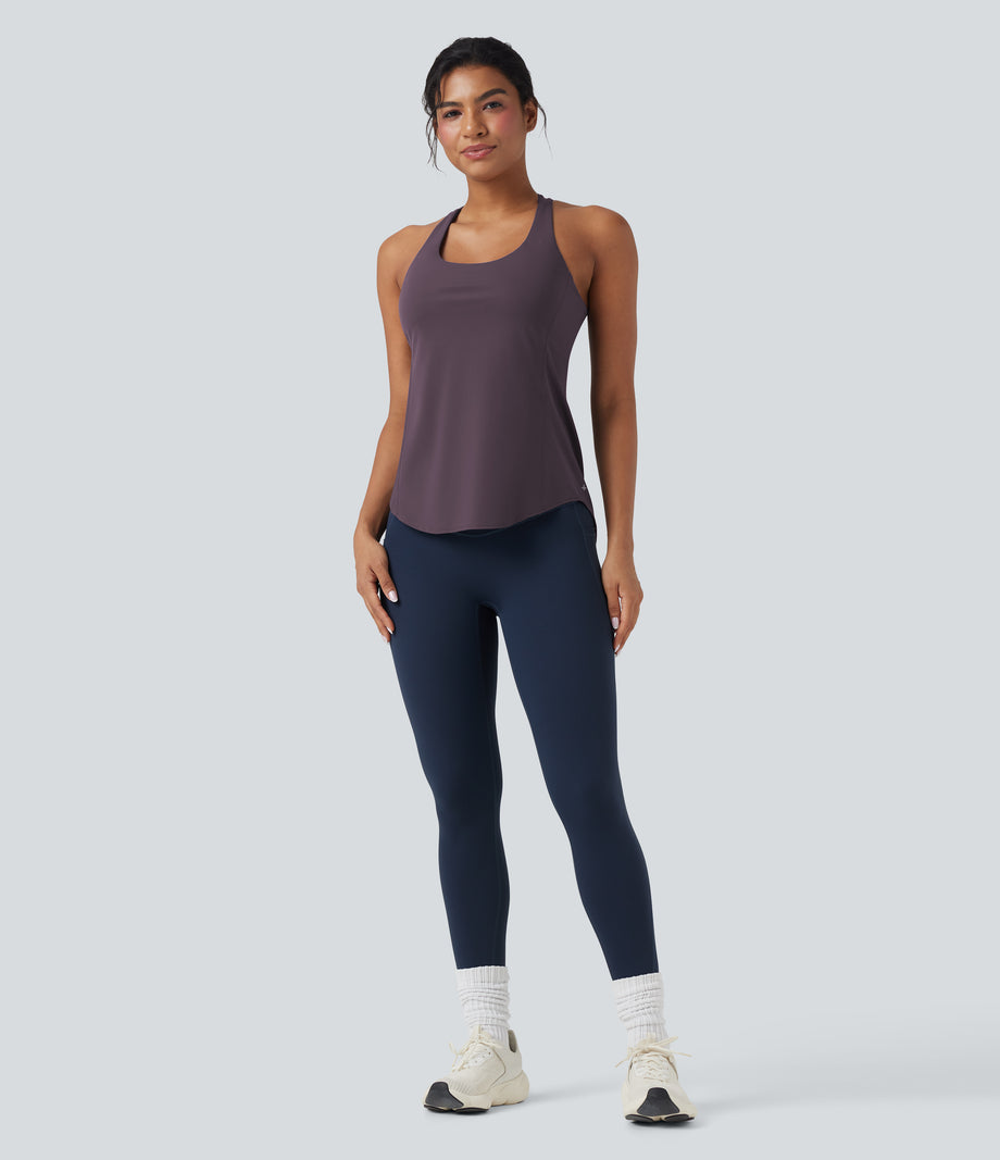 Halara UltraSculpt™ Round Neck Crisscross Back Running Tank Tops DD-F Cups - Night's Purple