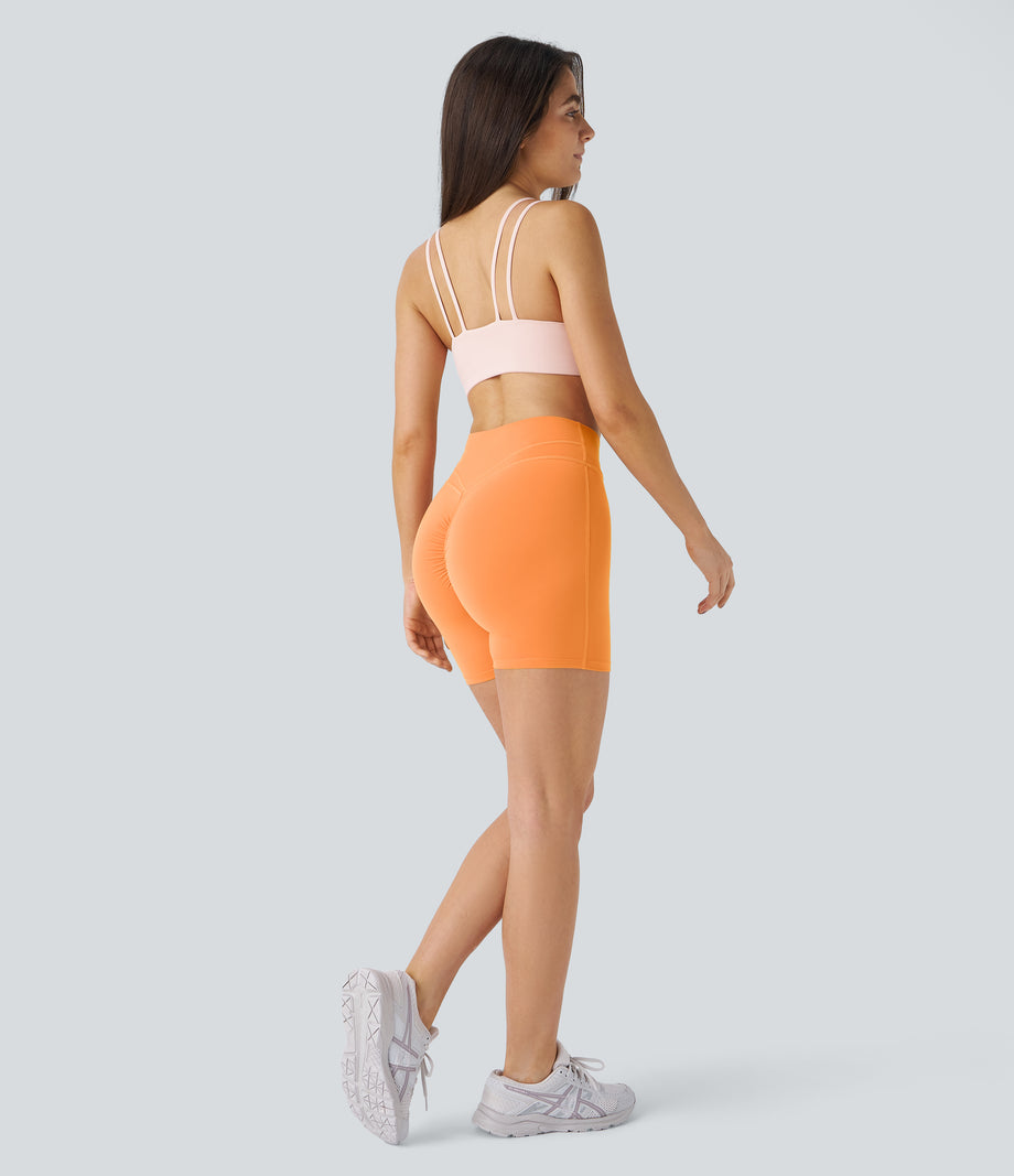 SoftlyZero™ Plush High Waisted Crossover Ruched Yoga Shorts 5'' - Sun Orange
