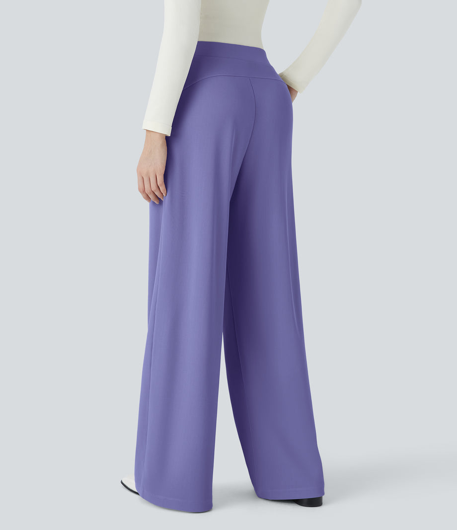 Halara Flex™ High Waisted Body Sculpt Waist-Slimming Pocket Wide Leg Micro Waffle Work Pants - Aster Purple