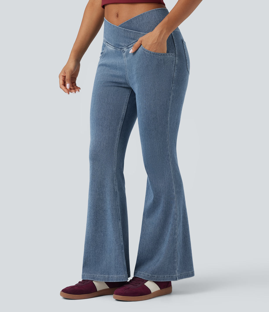 Halara Flex™ High Waisted Crossover Pocket Washed Casual Jeans -  Blue Jasper Denim