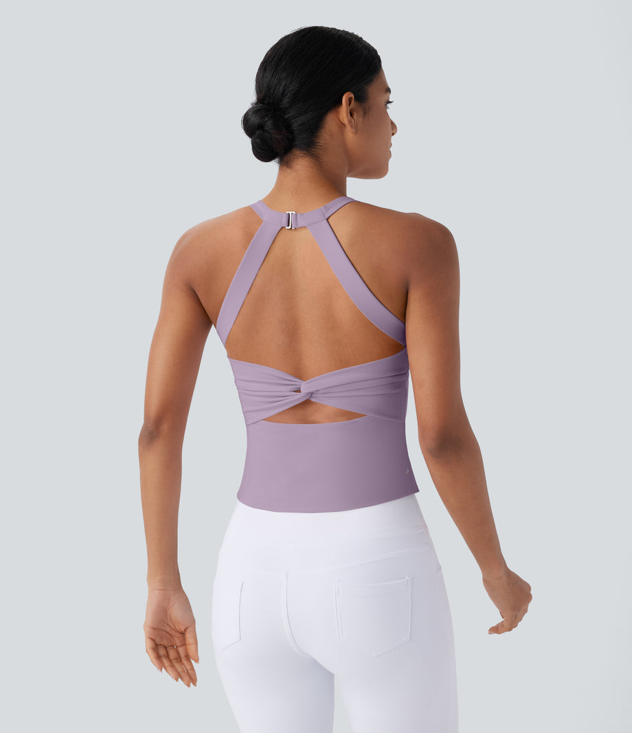 SoftlyZero™ Plush Cut Out Yoga Tank Top A-D Cups - Tulip Purple