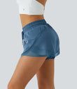 Mid Rise Drawstring Contrast Mesh 2-in-1 Flowy Running Shorts 3'' - Blue Heaven
