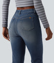Halara Flex™ High Waisted Rolled Hem Casual Slim Jeans with Pockets - Blue Surf Denim
