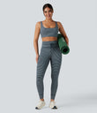 High Waisted Drawstring Striped Yoga Leggings with Pockets - Oceanic Teal