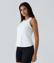 Cut Out Crossover Hem Solid Yoga Tank Top - White