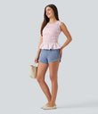 Halara Flex™ High Waisted Tummy Control Curved Hem Skinny Denim Casual Shorts with Pockets - Powder Blue Denim