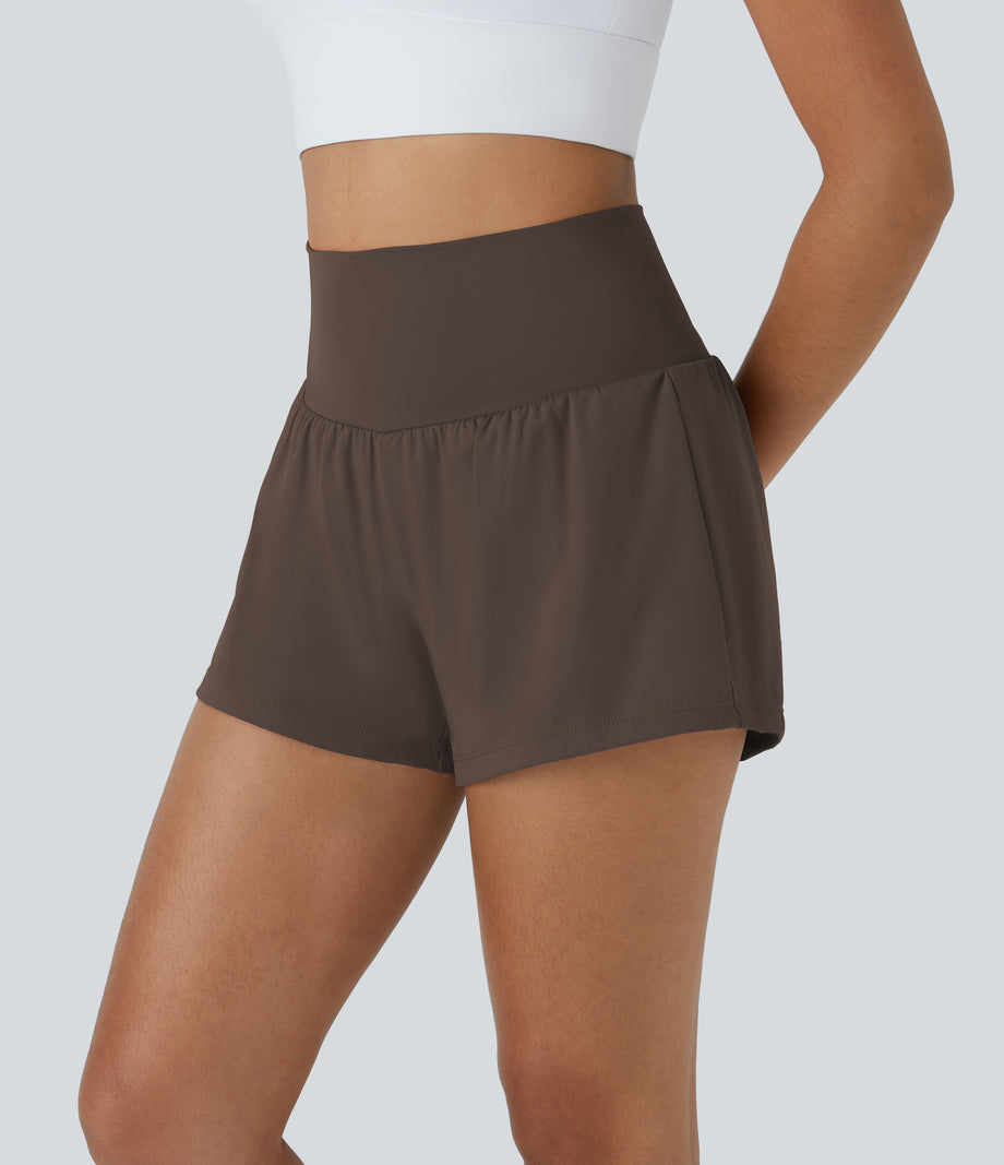 SoftlyZero™ Airy Super High Waisted 2-in-1 Cool Touch Yoga Shorts with Pockets - Chocolate Martini