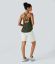 Halara UltraSculpt™ Round Neck Curved Hem Workout Tank Top - Deep Woodland Green