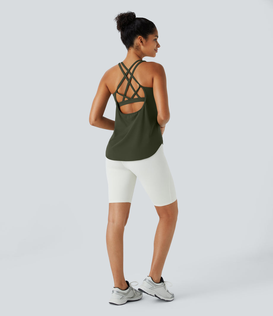 Halara UltraSculpt™ Round Neck Curved Hem Workout Tank Top - Deep Woodland Green