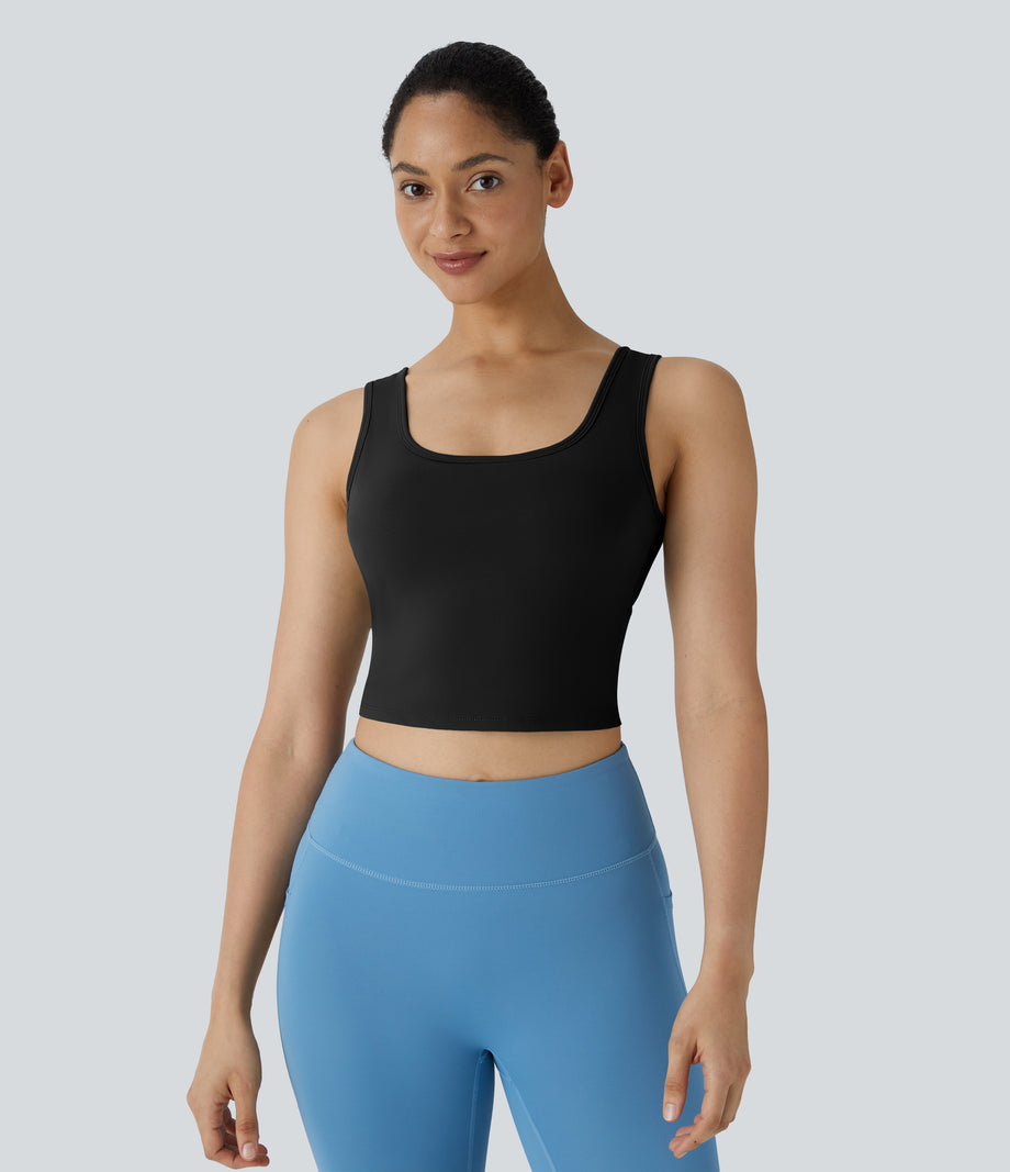U Neck Crossover Barre Ballet Dance Tank Top A-D Cups - Black