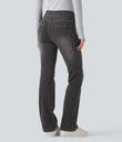 Halara Flex™ High Waisted Pockets Washed Casual Bootcut Jeans - Charcoal Black Denim