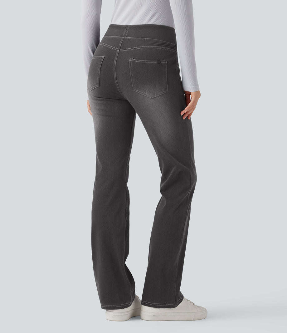 Halara Flex™ High Waisted Pockets Washed Casual Bootcut Jeans - Charcoal Black Denim