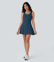 SoftlyZero™ Airy U Neck 2-in-1 Pocket Mini Cool Touch Dance Active Dress - Majolica Blue