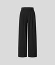 High Waisted Pocket Wide Leg Flowy Solid Palazzo Casual Linen-Feel Pants - Black