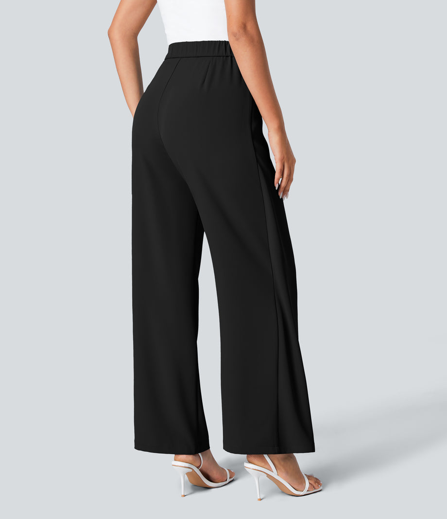 Halara Flex™ High Waisted Tie Side Wide Leg Work Pants - Black