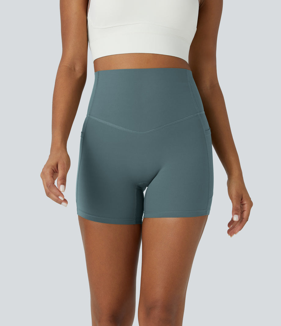 Halara UltraSculpt™ High Waisted Tummy Control Side Pocket Shaping Training Biker Shorts 5'' - North Atlantic