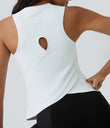 Cut Out Crossover Hem Solid Yoga Tank Top - White