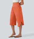 Breezeful™ High Waisted Tummy Control Hem Quick Dry Capri Pants with Pockets - Flamingo