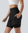SoftlyZero™ Airy Super High Waisted 2-in-1 Cool Touch Yoga Shorts 7'' with Pockets - Black