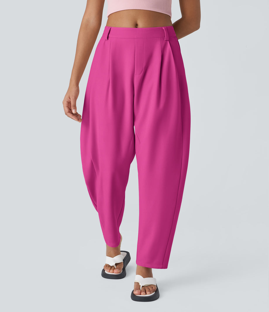 Mid Rise Pocket Barrel Leg Baggy Work Pants - Fuchsia Fedora
