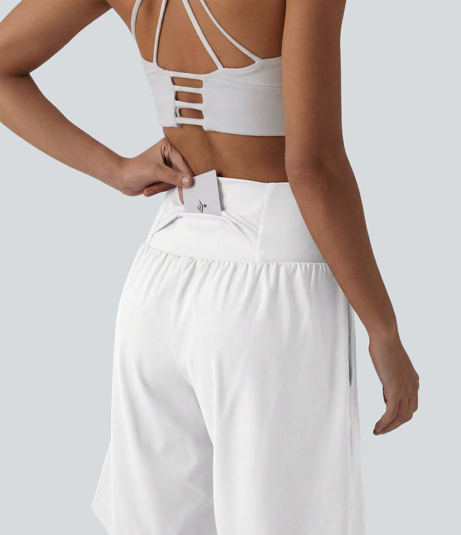 SoftlyZero™ Airy Super High Waisted 2-in-1 Cool Touch Yoga Shorts 9" with Pockets - White