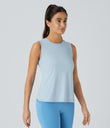 Cut Out Crossover Hem Solid Yoga Tank Top - Cool Ice Blue