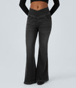 Halara Flex™ High Waisted Crossover Pocket Washed Casual Flare Jeans - Carbon Paint Denim