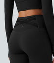 Halara Ultrasculpt™ Heat High Waisted Tummy Control Crossover Back Fleece Running Leggings with Pockets - Black