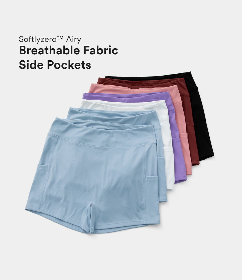 SoftlyZero™ Airy High Waisted Pocket Plain Cool Touch Yoga Shorts 3.5"-UPF50+ - Black