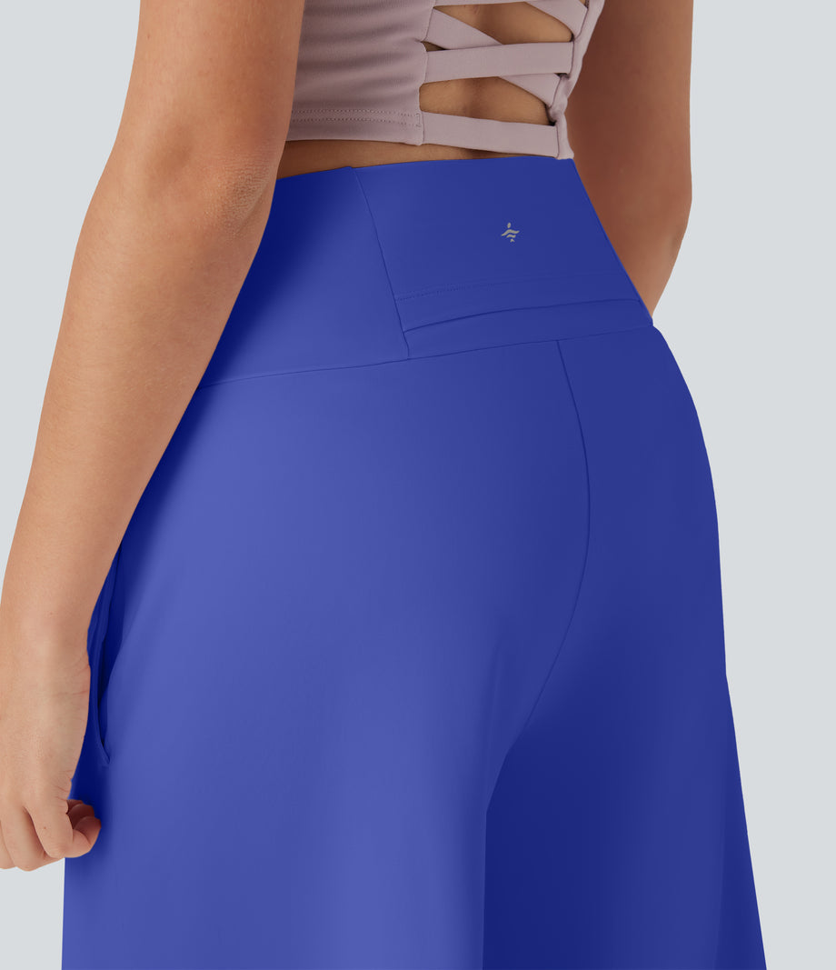 SoftlyZero™ Airy High Waisted Pockets Cool Touch Yoga Bermuda Shorts - Aster Blue