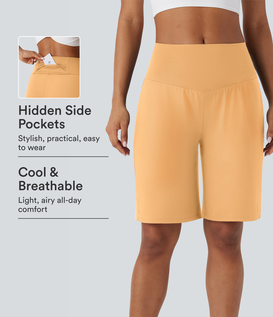 SoftlyZero™ Airy High Waisted Pockets Cool Touch Yoga Bermuda Shorts - Sunburst