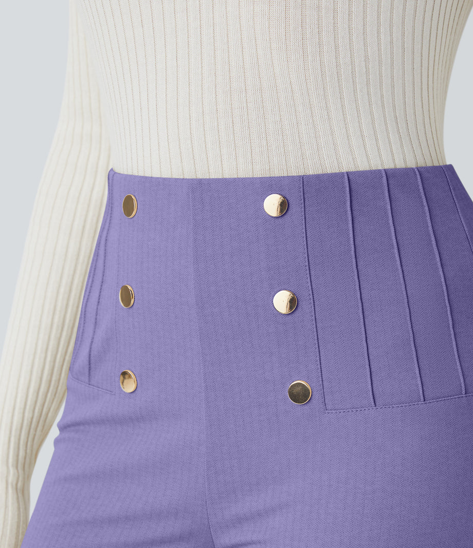 High Waisted Tummy Control Decorative Back Zipper Pockets Herringbone Work Leggings - Aster Purple