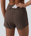 SoftlyZero™ Airy Crossover High Waisted 2-in-1 Cool Touch Yoga Shorts 3'' with Pockets - Chocolate Martini