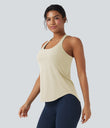 Halara UltraSculpt™ Round Neck Crisscross Back Running Tank Tops DD-F Cups - Almond Milk