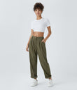 Mid Rise Zipper Pocket Corduroy Casual Pants - Hazel Mist Green