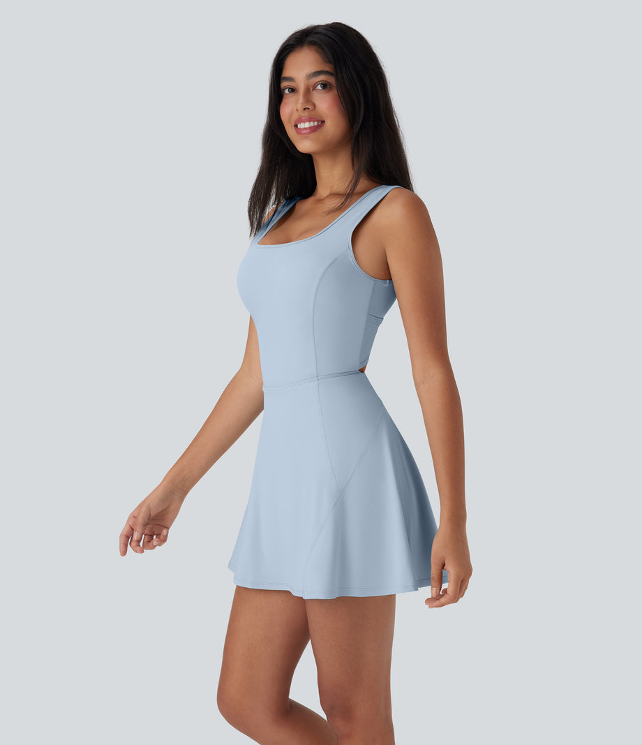 SoftlyZero™ Airy U Neck 2-in-1 Pocket Mini Cool Touch Dance Active Dress-Easy Peezy - Baby Blue
