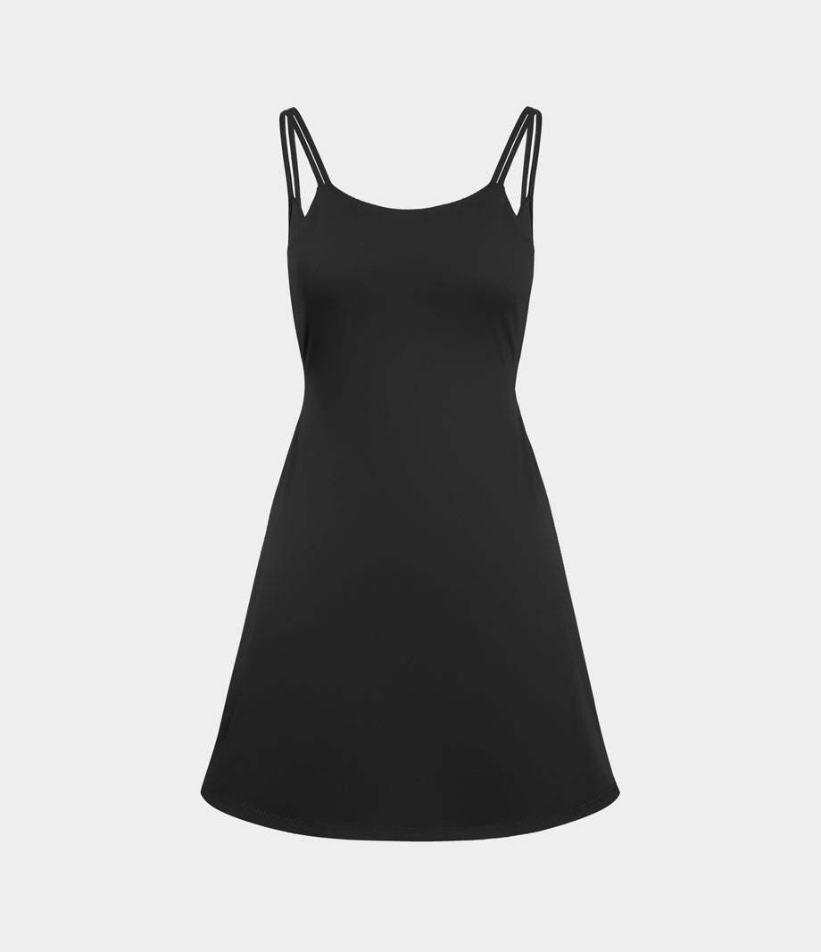 SoftlyZero™ Plush Double Straps 2-Piece Pocket Slip Dance Active Dress A-D Cups - Black