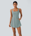 SoftlyZero™ Plush Cut Out Pocket 2-Piece Mini Yoga Active Dress - Ether