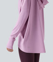 Hooded Cowl Neck Long Sleeve Thumb Hole Yoga Sports Top with Pockets - Orchid Bouquet