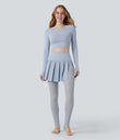 Breezeful™ High Waisted Pleated 2-in-1 Contrast Mesh Quick Dry Dance Stirrup Skirted Leggings with Pockets - Ballad Blue