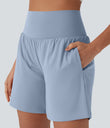 SoftlyZero™ Airy Super High Waisted 2-in-1 Cool Touch Yoga Shorts 7" with Pockets - Skyway