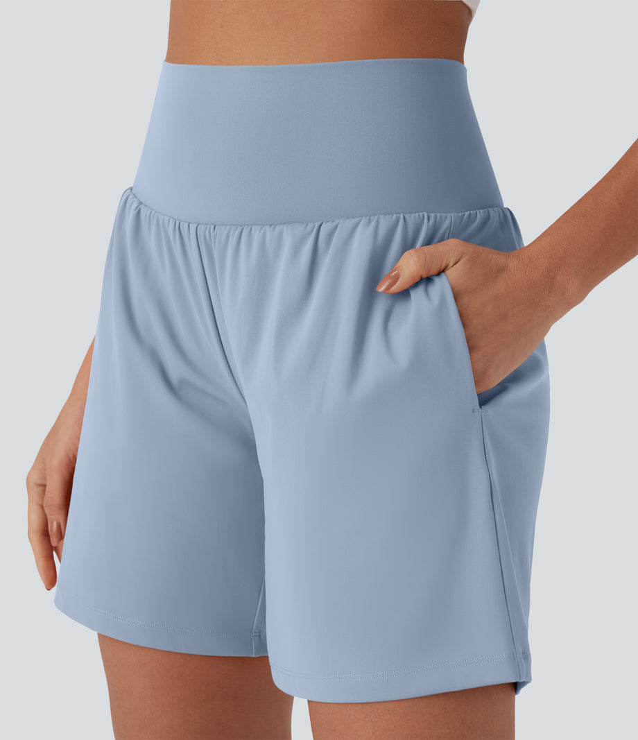 SoftlyZero™ Airy Super High Waisted 2-in-1 Cool Touch Yoga Shorts 7" with Pockets - Skyway
